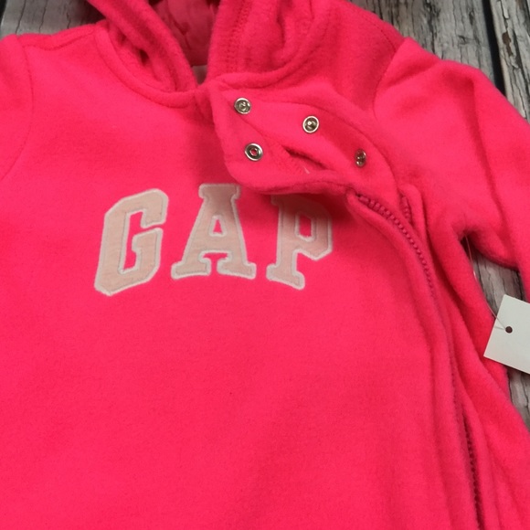 Gap Girl 3 6 M Bright Pink Fleece Romper Jumpsuit - Picture 3 of 5